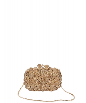 Skull Kisslock Crystal Evening Clutch Bags LGZ029PP  GOLD